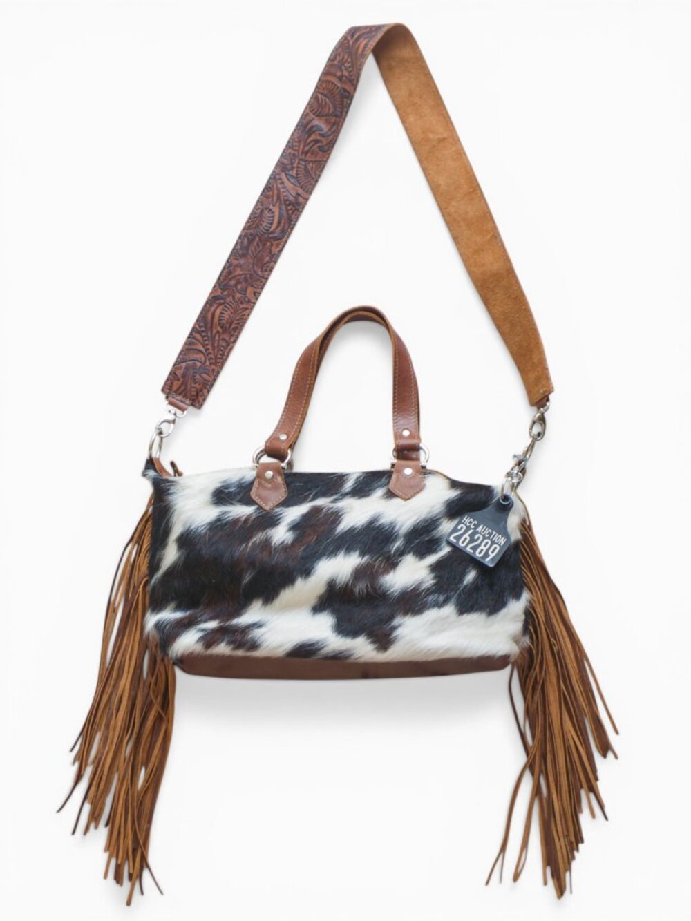 Holy Cow Couture Cowhide Fringe Tote Bag Leather Western One-of-a-Kind USA